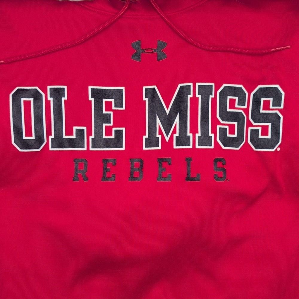 Under Armour Ole Miss Pullover Hoodie Men's Large Red Polyester Performance - Picture 7 of 10